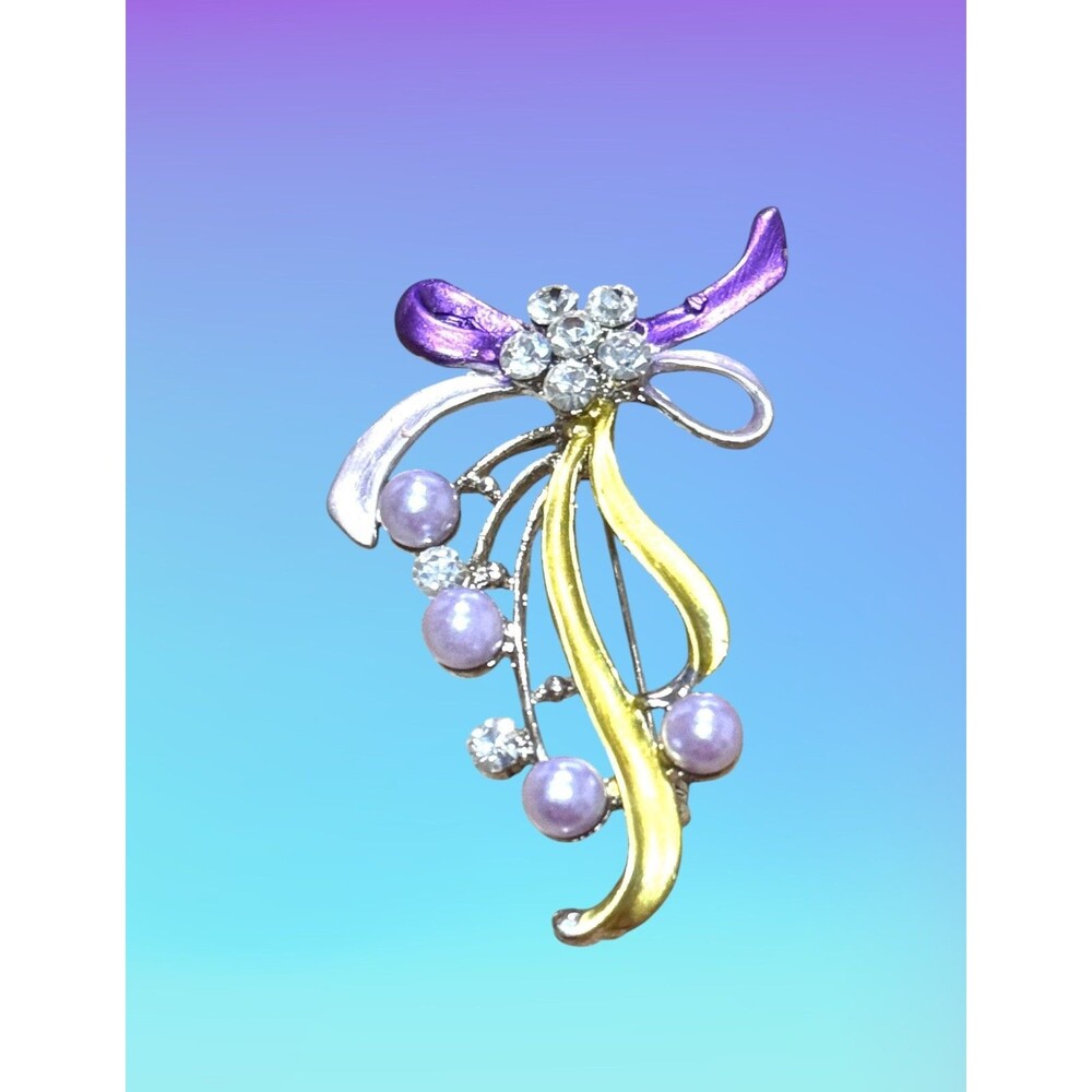 Purple Enamel and Silver Plated Flower Brooch #22078 - Picture 3 of 7